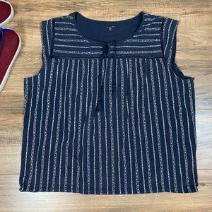 Garnet Hill Striped Tank Eyelet Detail Blue Women's Size XL‎